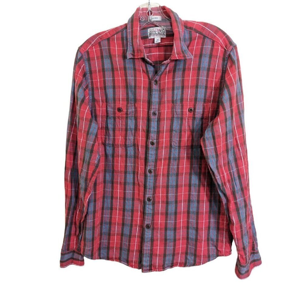 J Crew Brushed Flannel Shirt Mens Size Med Midweight Red Buffalo Plaid Classic